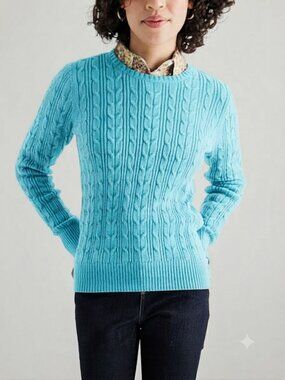 St. John's Bay Crew Neck Aqua Classic Cable Knit Sweater Pullover Size Medium